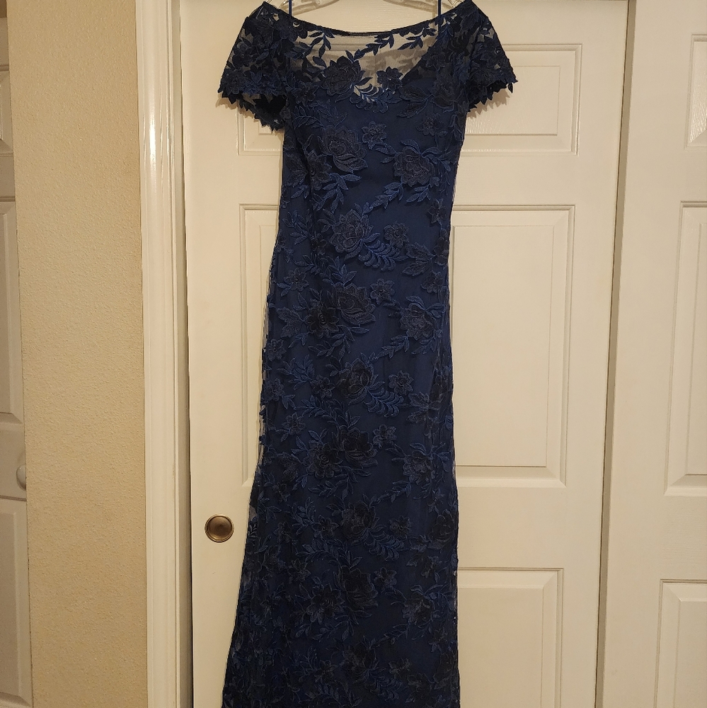 La Femme Blue Embroidered Gown